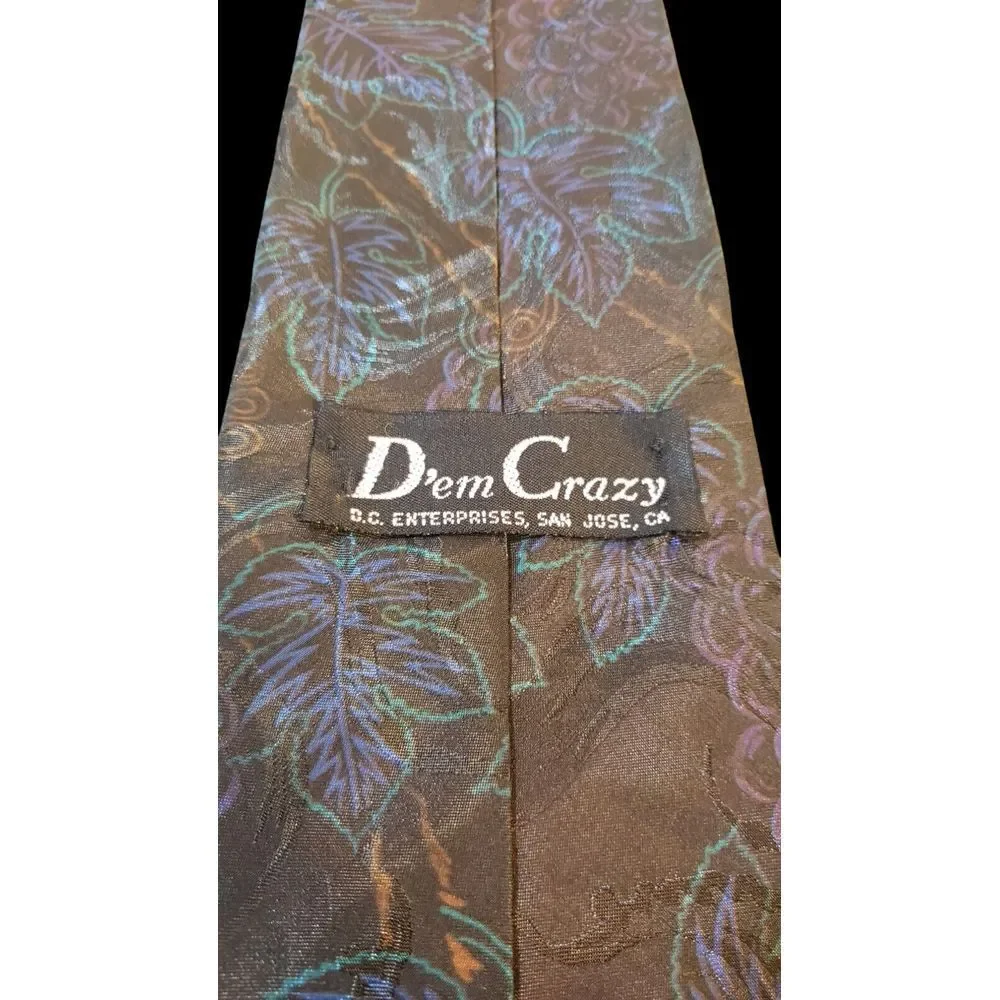 D'EM CRAZY The Winery Vintage 90s 1993‎ Tie Necktie Grapes Wine Black
